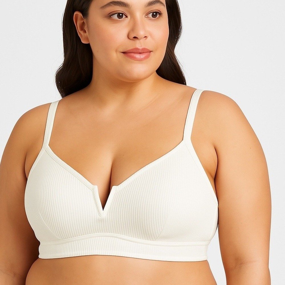Shade Shore Swimsuit Top Bikini Womens 38D  Beige Ribbed Fabric Front Notch